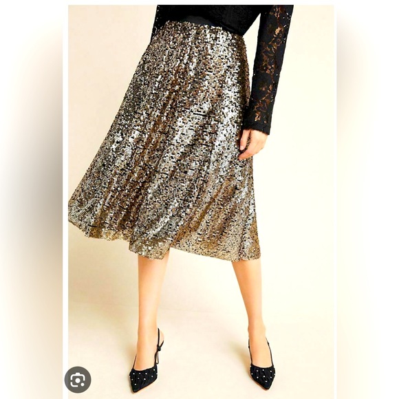 Maeve for Anthropologie Orleans gold sequinned midi skirt, XS - Picture 1 of 6